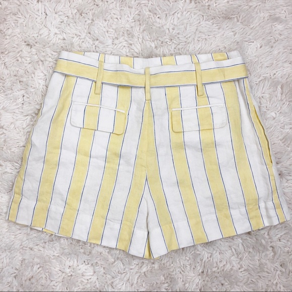 SOLD Frame Linen High Waisted Striped Belted Shorts - Picture 4 of 7